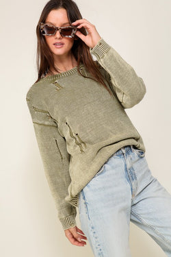 Mineral Wash Distressed Sweater