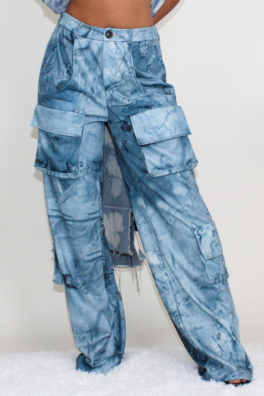 Athina Tie Dye Print Cargo Casual Pants