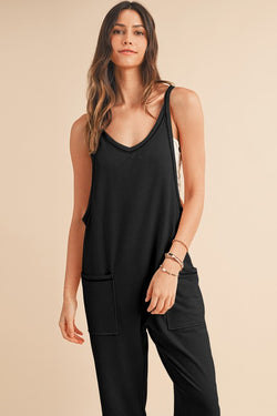 Side Pockets Pants Sleeveless V Neck Jumpsuit