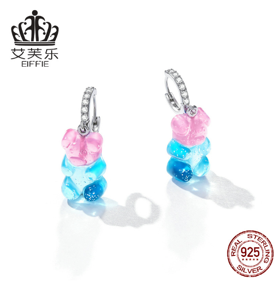 Sterling Silver s925 Resin Candy Bear Earrings