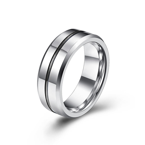 Tungsten Men's Ring with Blue Ribbon